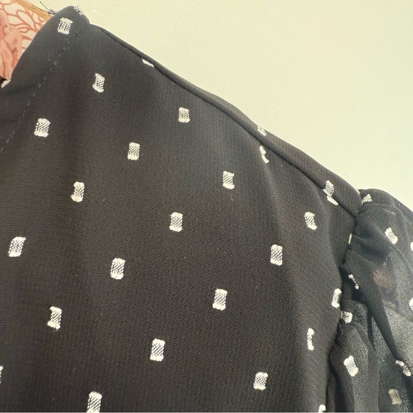 MADEWELL Flutter-Sleeve Peplum Top Clip Dot Blouse Black White Top Medium - Picture 6 of 10